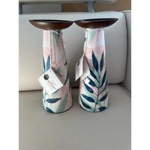 Global Artisans Floral Candle Holders Set of 2 New